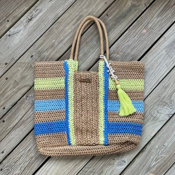 Shore Thing Women's Tan Raffia Straw Large Tote Bag NWOT - Picture 1 of 11